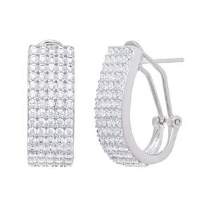 Cubic Zirconia 5 Row Hoop Earrings in Silver Plate. New.